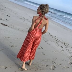 Brnd new ZIMMERMANN Red Linen poke dots Jumpsuit
